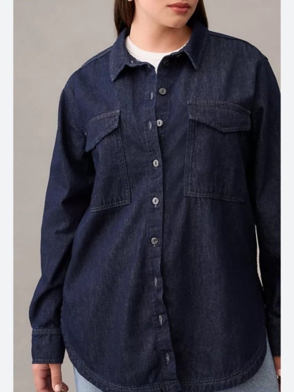 Anthropologie Pilcro Dark Denim Button Down Shirt Sz Small Oversized